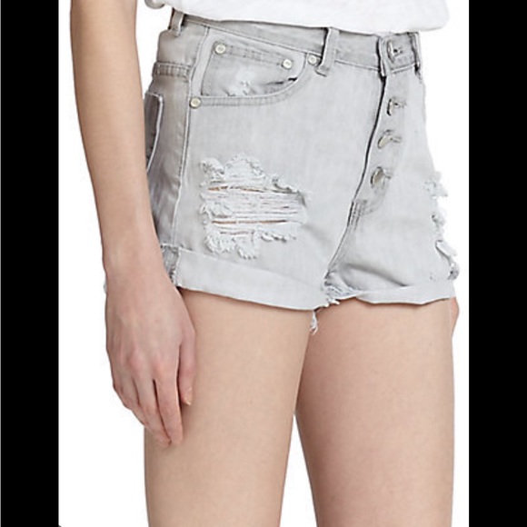 ONE TEASPOON Hawks Shorts Relaxed Fit Distressed Ice Grey - Picture 3 of 16